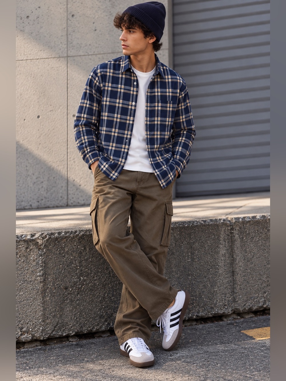 GAP Boxy Fit Men XL Blue Plaid Flannel-Style Cotton Twill Button Down Streetwear
